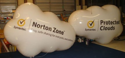 Cloud shape helium balloons with Symantec logo