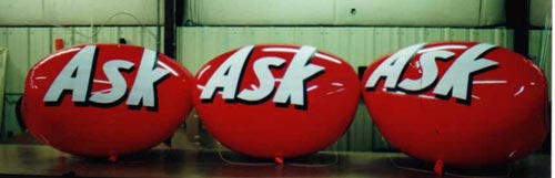 Custom Shape helium advertising balloon - "ASK" logo