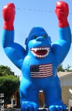 Blue Flag Kong 25ft. cold-air balloon - rental balloons available. Gorilla advertising balloons of many colors and sizes available.